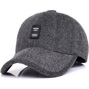 🆕 Men Grey Baseball Cap Winter Warm Wool Tweed Peaked Fold Earmuff Jacket Hat